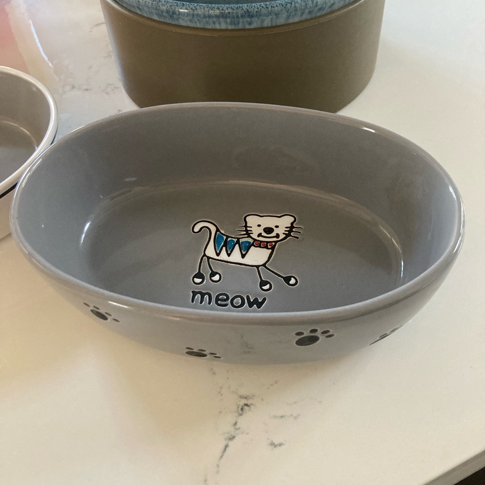 Dishwasher safe hand crafted stoneware cat food dish